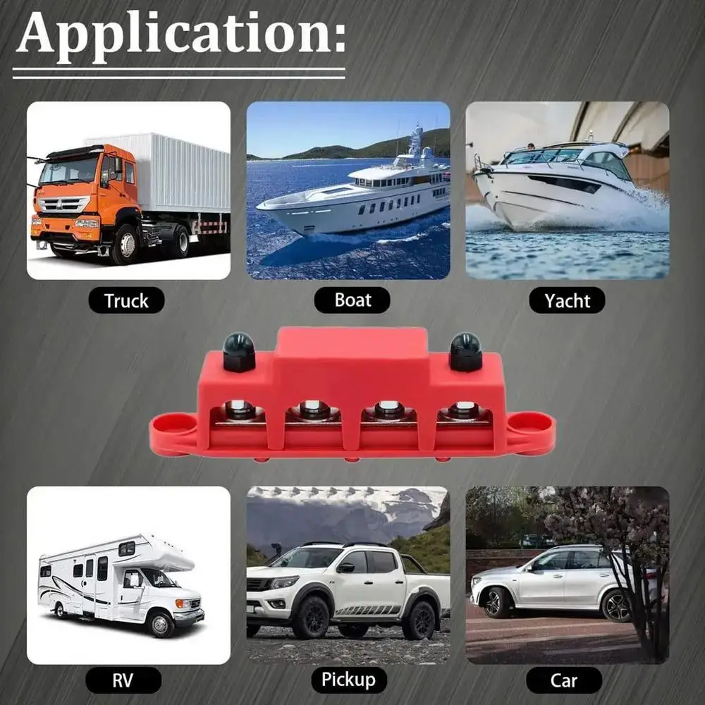 

4 Studs Power Distribution Blocks High Current Wear-Resistant Wiring Stud Rows Protective Cover Rust Resistant