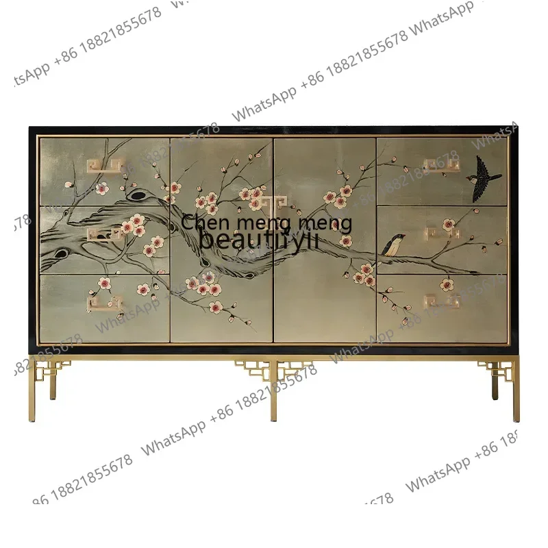 

182C New Chinese Style Entrance Cabinet High-End Curio Cabinet Painted Gilding Large Capacity Sideboard Cabinet