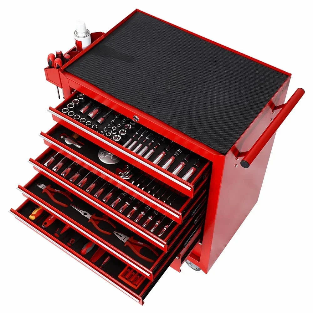 Rolling Tool Chest Cabinet RED Factory Large Capacity 28 Inch Tool Storage Roll Wagon