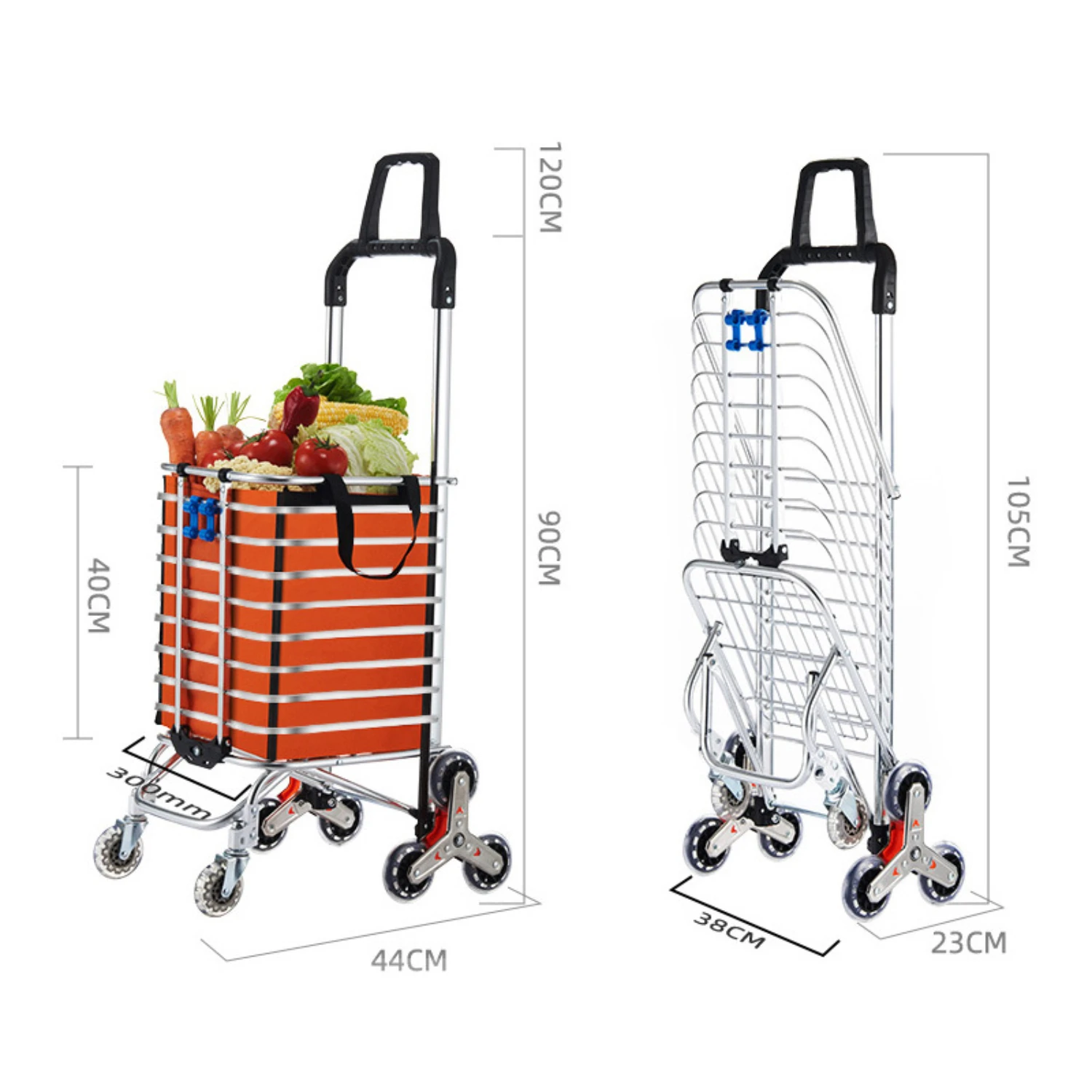 Foldable Shopping Cart Portable Grocery Cart Utility Lightweight Stair Climbing Shopping Carts with Rolling Swivel Wheel