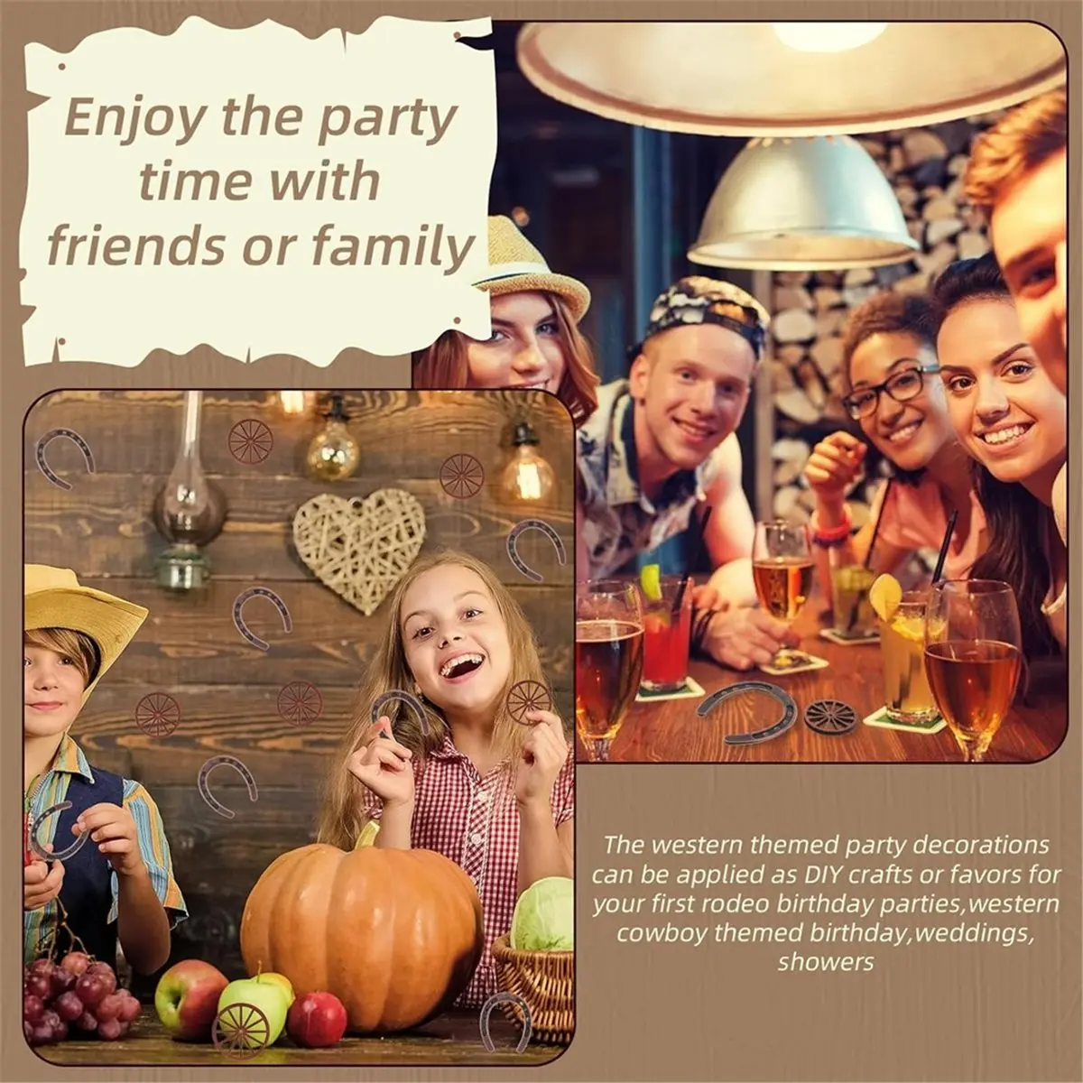 Homegood 48 Pcs Western Party Decorations Set, for Cowboy Cowgirl Birthday Wedding Centerpieces Rustic Wood and Metal Decor