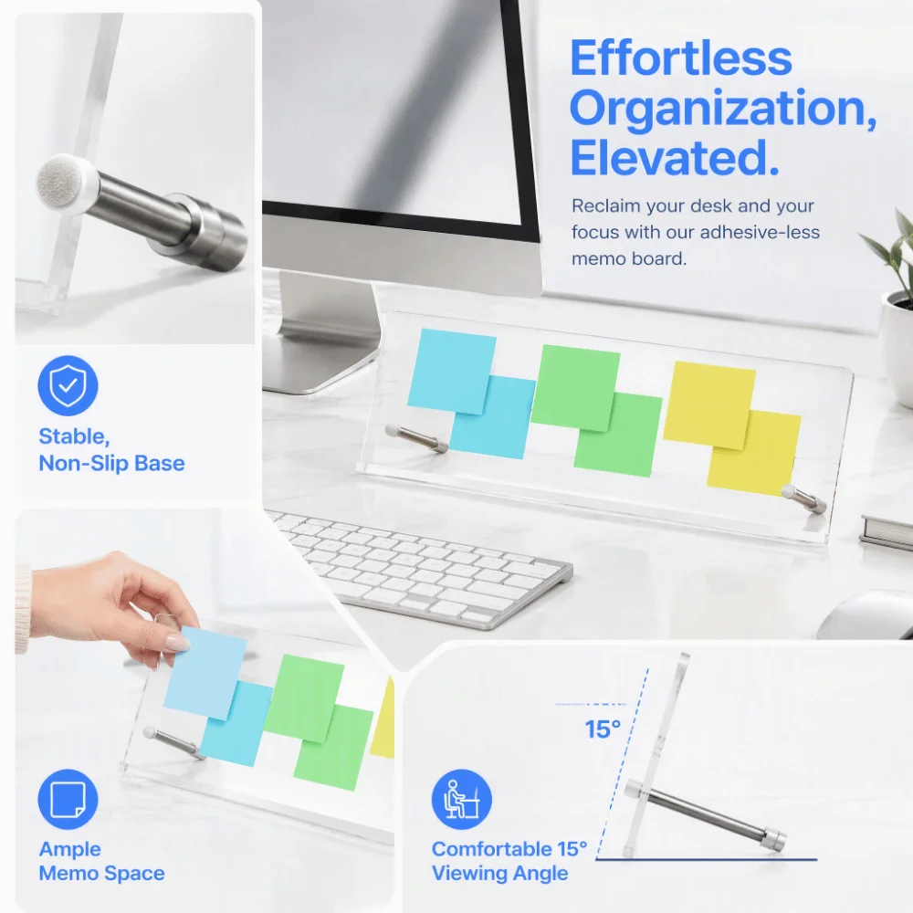Adjustable Adhesive-Free Monitor Memo Board Reusable Durable Memo Board Holder Movable Acrylic Sticky Note Holder Office Use