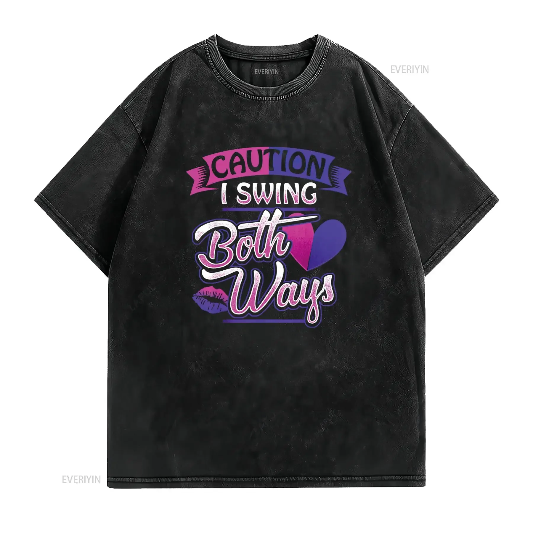 Womens Bisexual Pride T Shirt Bi LGBT I Swing Both Ways LGBTQ Black vintage Washed designer clothes Casual Versatile Soft
