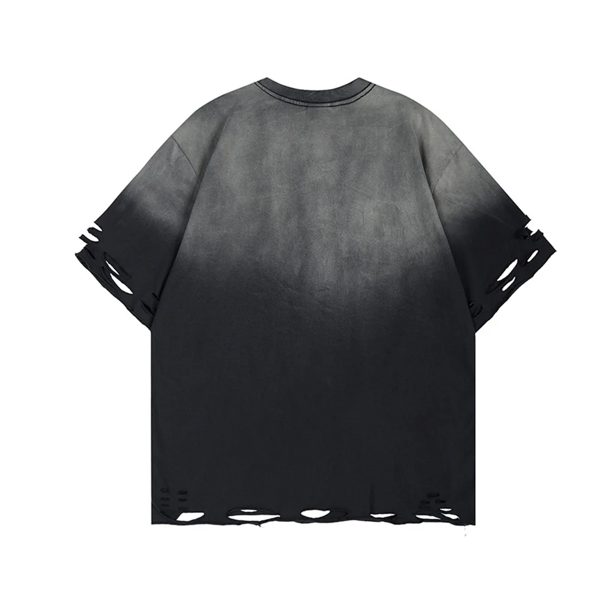 Men's High Street Loose Fit Vibe Style Hip Hop T Shirt Washed Ripped Tees Streetwear Destroyed Summer Short Sleeve Tops Tshirt