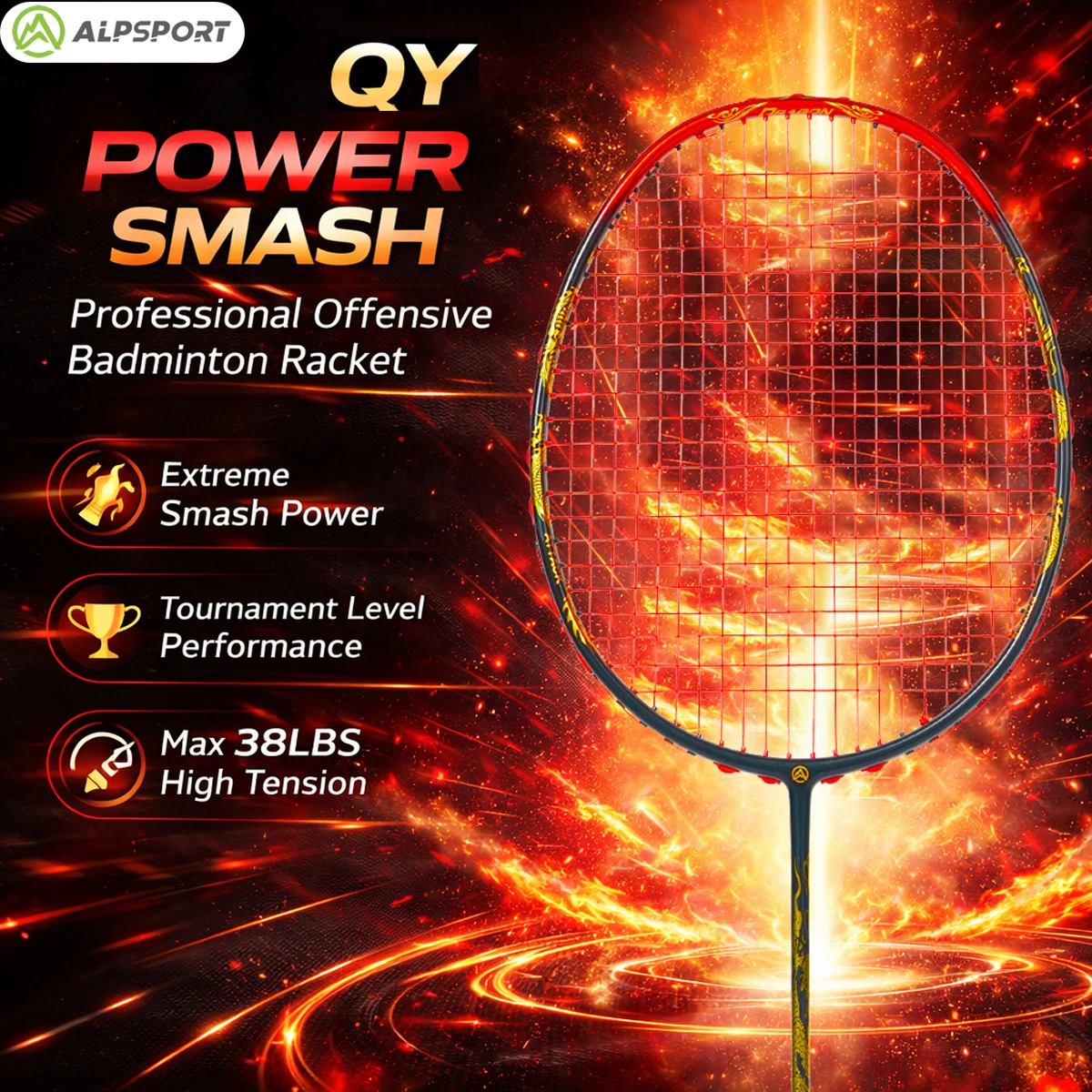 

Alpsport QY 4U/G5/T1000 Professional Racket Maximum 38 LBS Tournament Club Professional Carbon Fiber + Titanium Badminton Racket