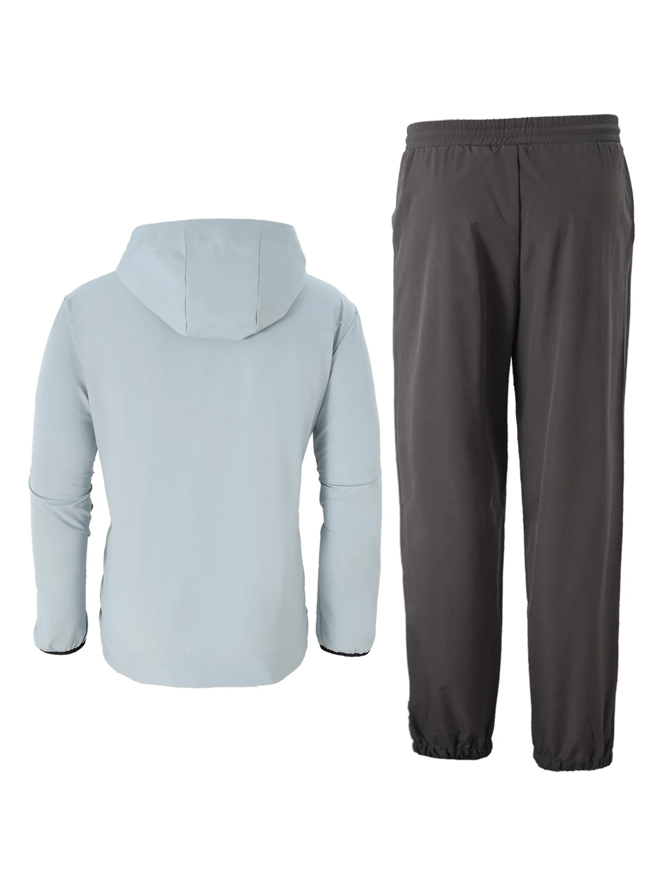 Light Blue Hooded Sports Jacket and Black Jogger Pants Men's Two-Piece Set, Breathable Fitness Quick-Dry Casual Men's Complete Sports Outfit view 3