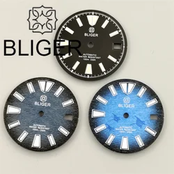 BLIGER 28.5mm Blue Gray Gradient Color Watch Dial Fly Fish Pattent Fit NH35 NH35A Automatic Movement With C3 Green Luminous Date