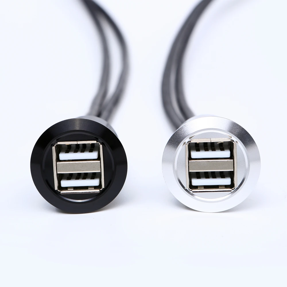 22mm USB Connector Socket Mounting Diameter Metal Double USB FEMALE A to MALE A with 60cm Wire
