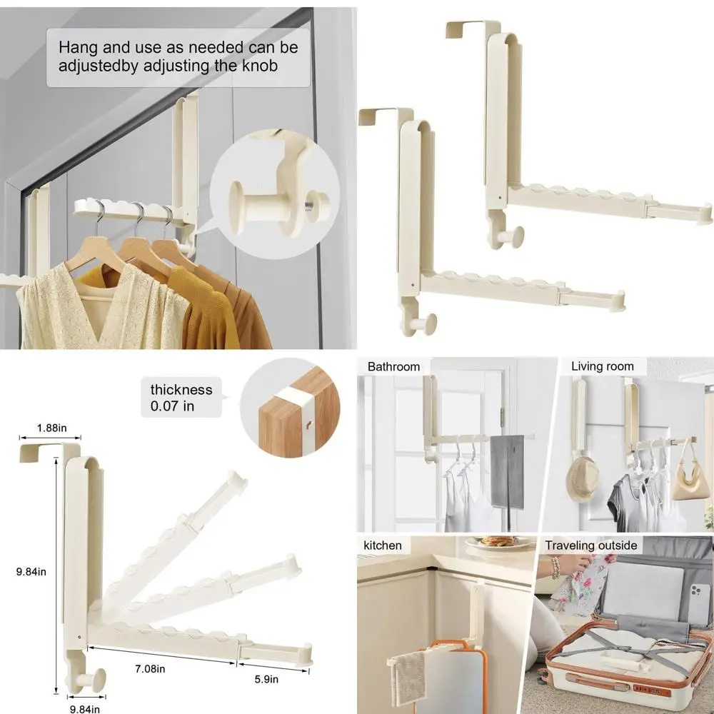 

Прочная алюминиевая сушилка для одежды над дверью с выдвижным стержнем, слоновая кость
