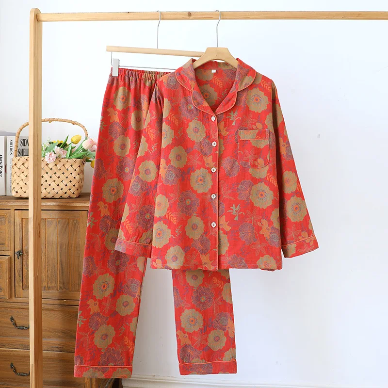 

2025 New Spring and Autumn Pajama Set 100%Cotton Comfortable Long sleeved Two Piece Home Furnishings Large Size Home Furnishings