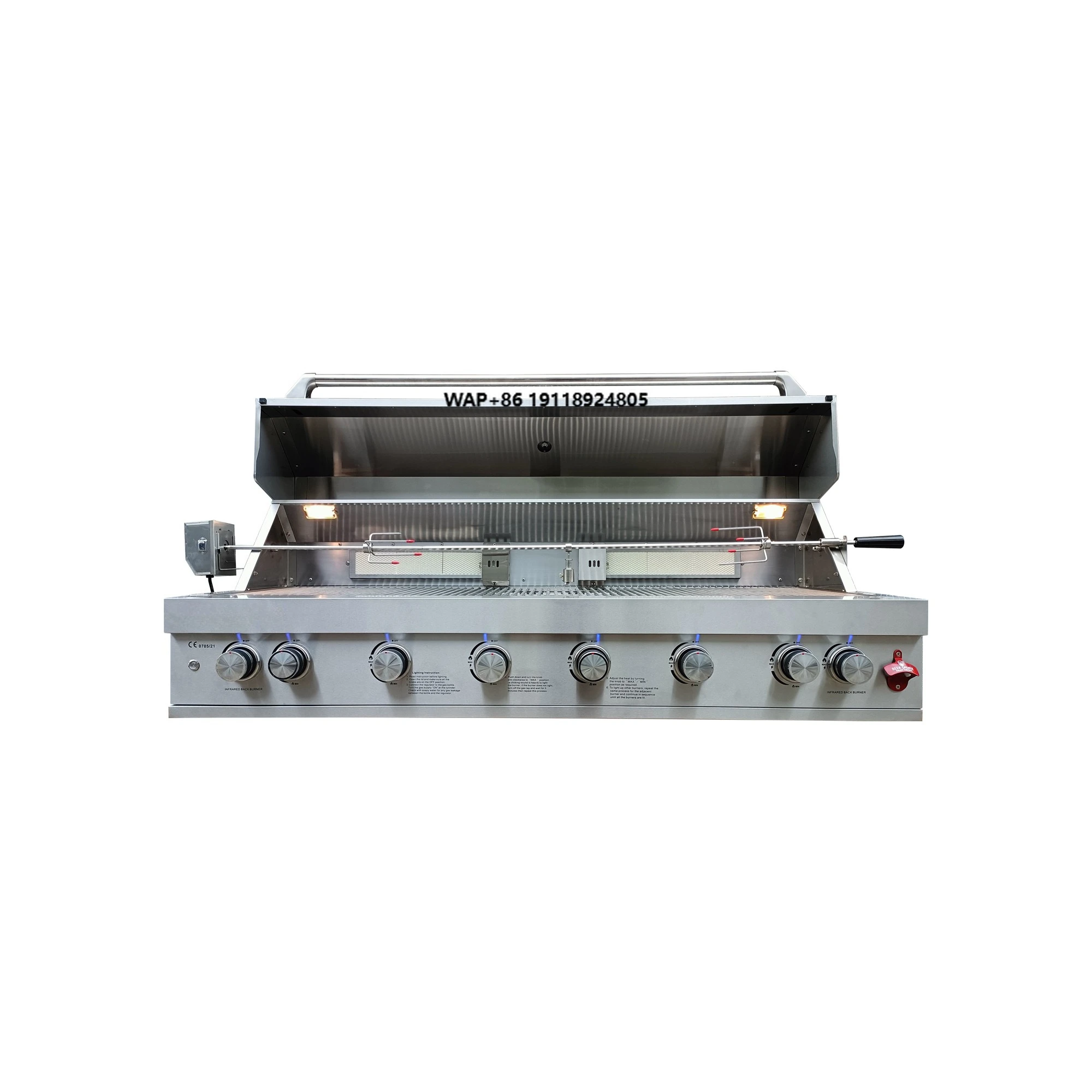SS 304 Outdoor Gas BBQ Grill 8-Burner Steel Machine for Barbecue Cooking Built-In Oven Portable Folding Feature Fuel Charcoal