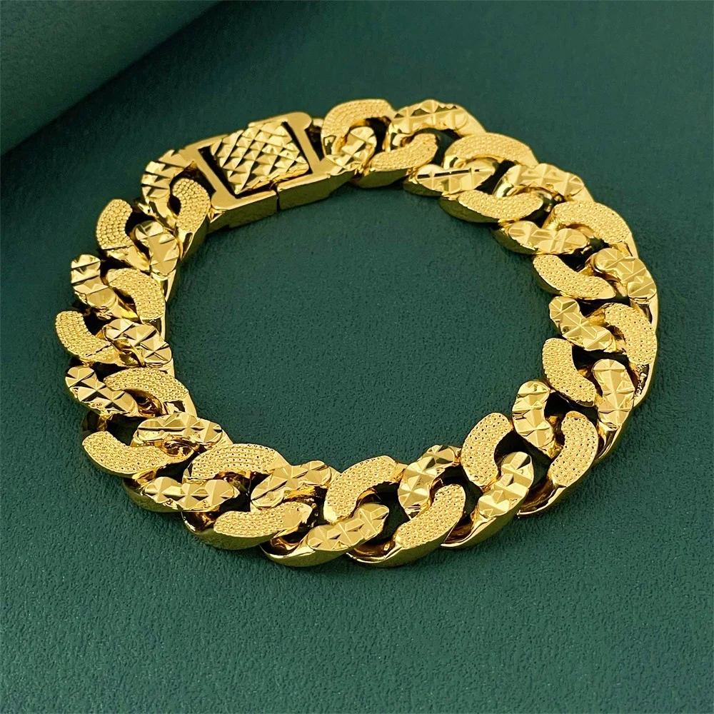 

Luxury 24K 9999 Pure Gold real gold Men's flat boss bracelet 13MM bracelet