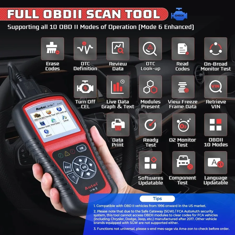 AutoLink AL519 OBD2-Scanner, erweiterter Modus, 6-Autodiagnosetool, überprüfen Sie den Motorkodeleser, CAN-Scan-Tool, fortschrittliche Version. von A