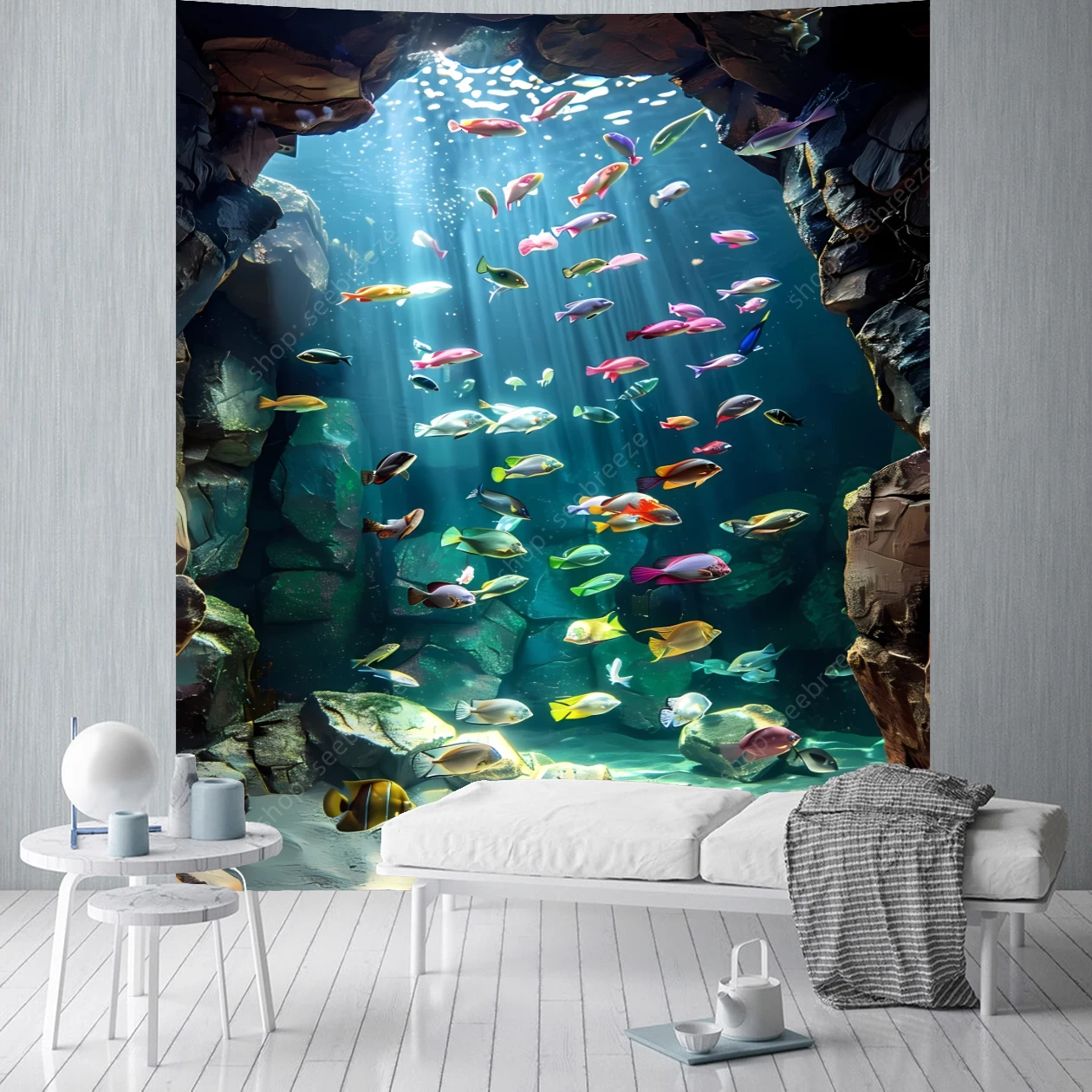 مسحور تحت الماء نسيج قوس قزح الأسماك الاستوائية الكريستال المياه النباتات المائية محكم جدار الفن الطبيعة الهادئة ديكور المنزل