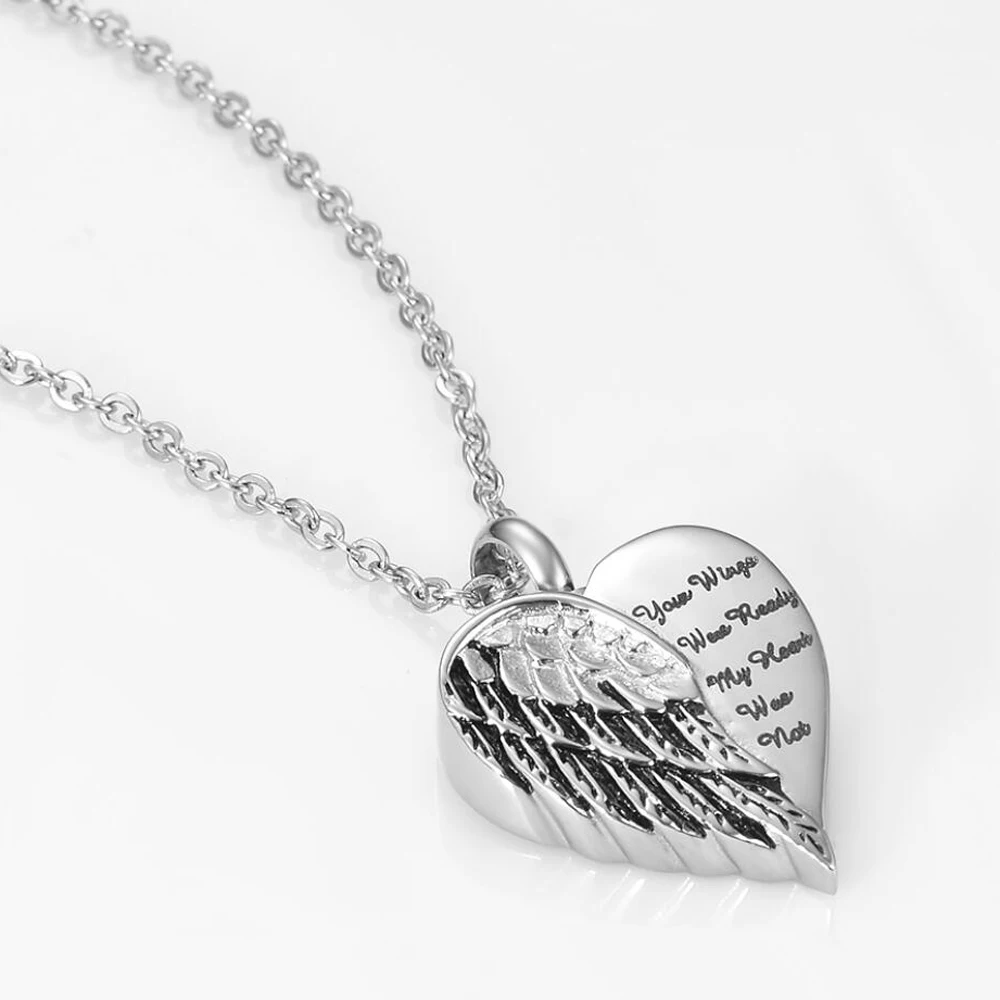 Stainless Steel Urns Your Wings Were Ready My Heart was Not Memorial Necklace Ashes Fashion Jewelry Keepsake Cremation Pendant