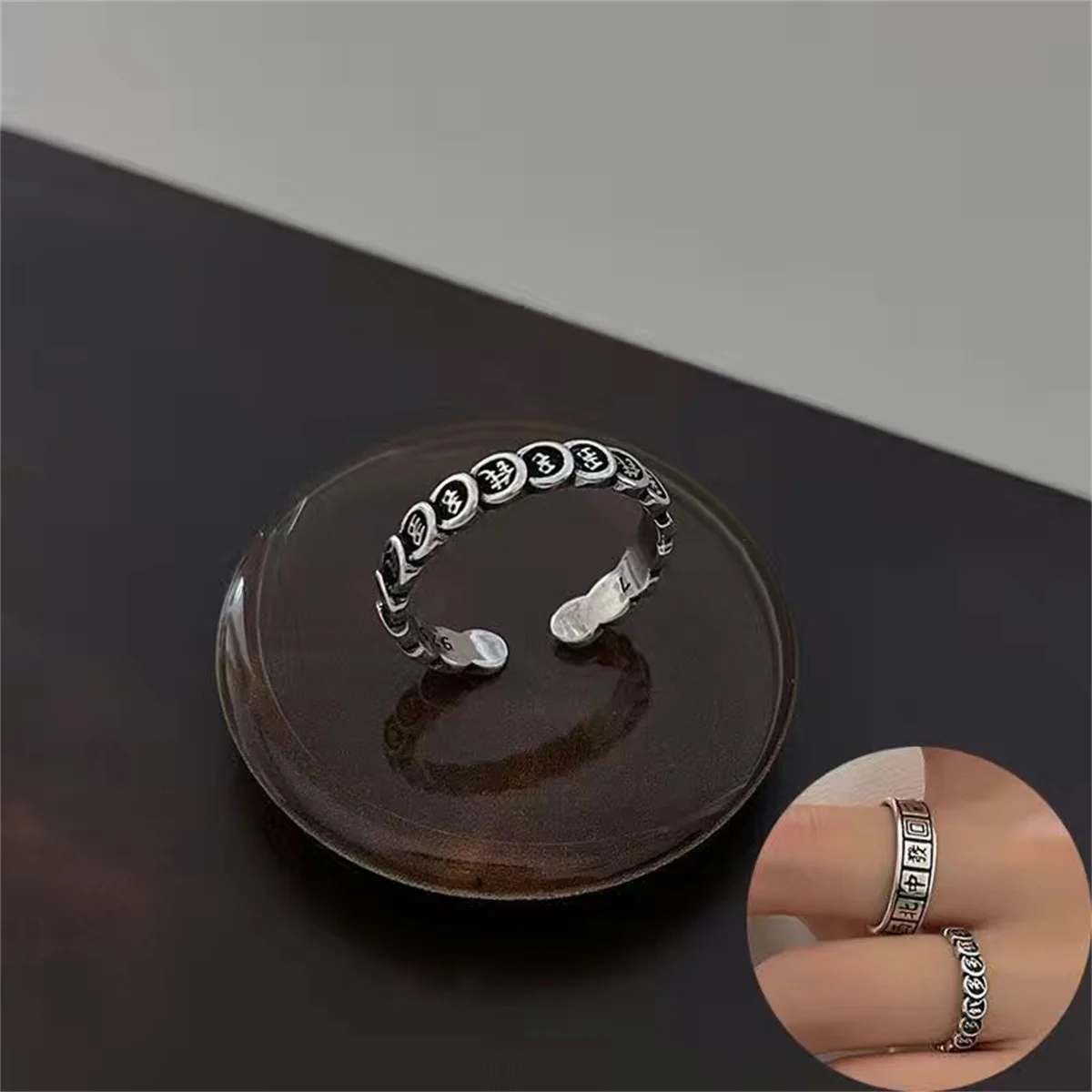 eng Shui Mantra Protection Wealth Ring Vintage Mahjong Finger Ring Amulet Wealth Lucky Opening Adjustable Ring Buddhist Jewelry view 6
