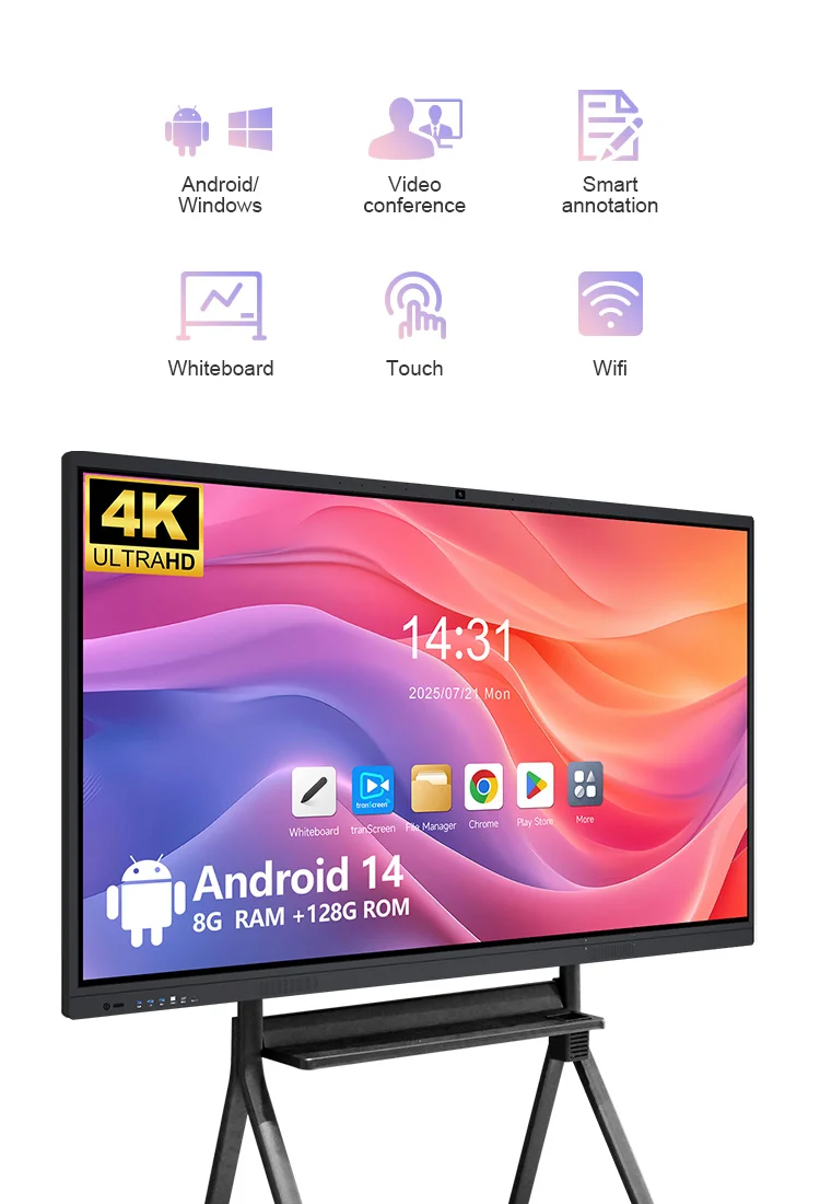 65 Inch 4K Interactive Flat Panel Digital Smart Board Pen Touch Screen LCD Monitor for Classroom School Teaching