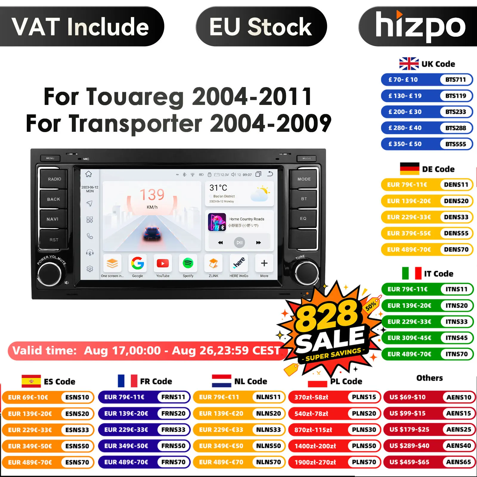 Carplay 4G-LTE 7 "Android 14 autoradio pour Volkswagen Transporter Touareg lecteur multimédia Navigation GPS 2 Din stéréo DSP BT