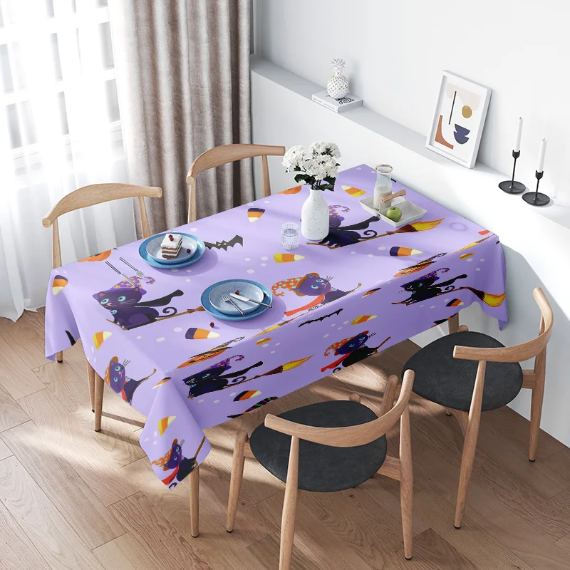 Набор скатерти для украшения вечеринки на Хэллоуин, фиолетовая ведьма, черный кот, принт 60x96 см, праздничные украшения для дома на День Благодарения/Крис