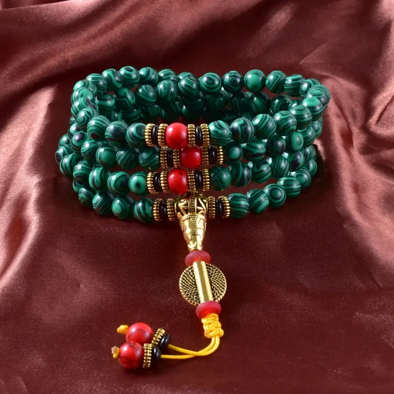 8mm Malachite JapaMala Prayer Necklace - Handmade Spiritual Men Women Meditation Jewelry