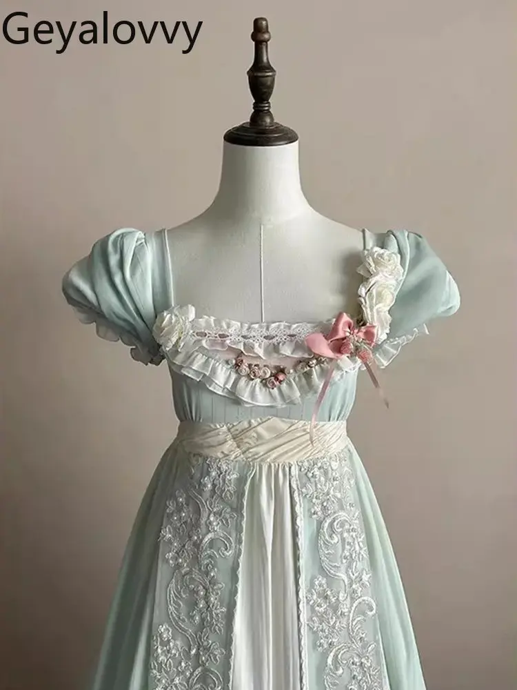 

Платье Green Forest Lolita для дня рождения, нарядное, с завышенной талией, длинное, в стиле милой принцессы, на каждый день, с короткими рукавами-фонариками