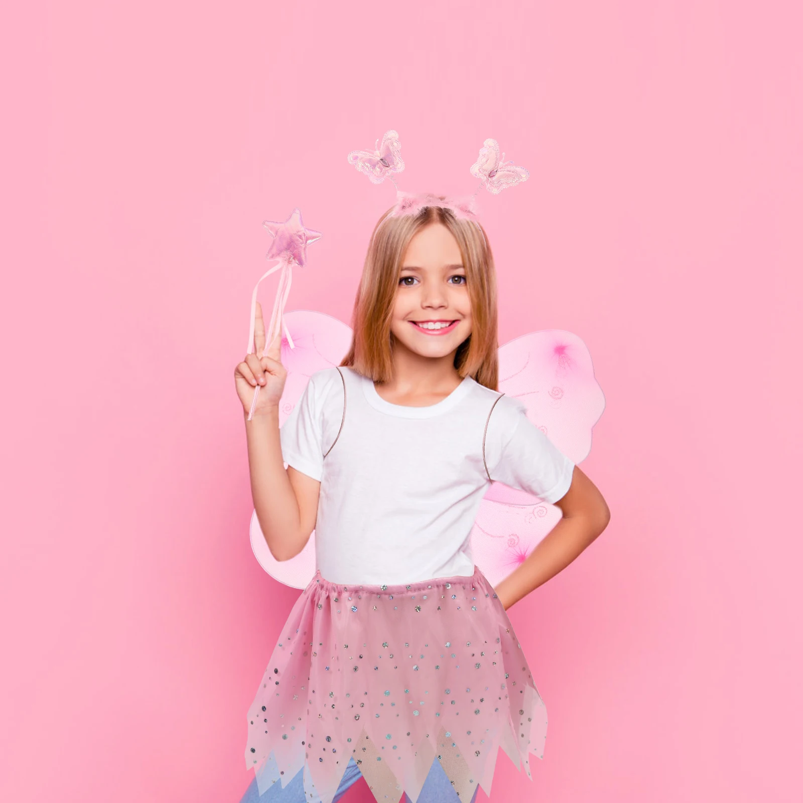 

Butterfly Wings Headb Set Girls Costume Premium Flannel Flexible Skin Friendly Birthday Dress Up Parties School Events Christmas