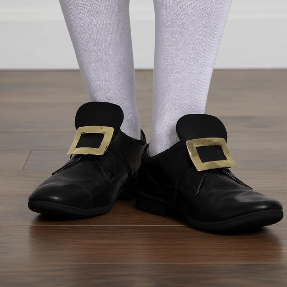 1 Pair Faux Leather Tongue Black Shoe Buckles Square Frame Detachable Slip on Medieval Costume Props Universal Shoe Size