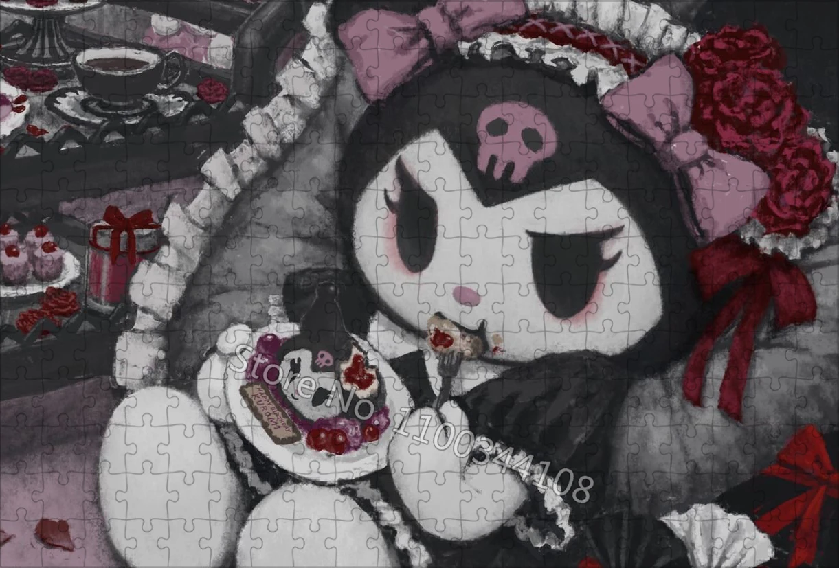 300/500/1000 pezzi Kuromi compleanno Jigsaw Puzzle personaggi Sanrio Puzzle in legno regalo fatto a mano per giocattoli educativi per bambini