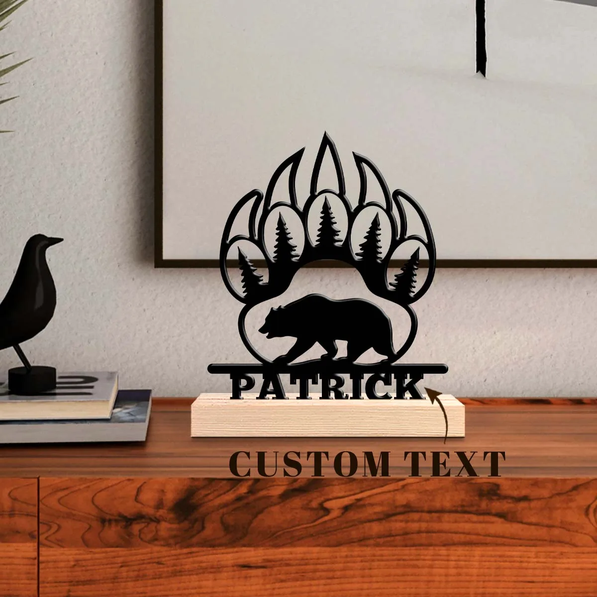 1pc Metal Art Desktop Decoration Custom Name Equipped with A Wooden Base Office Decoration,Christmas and Housewarming Gifts