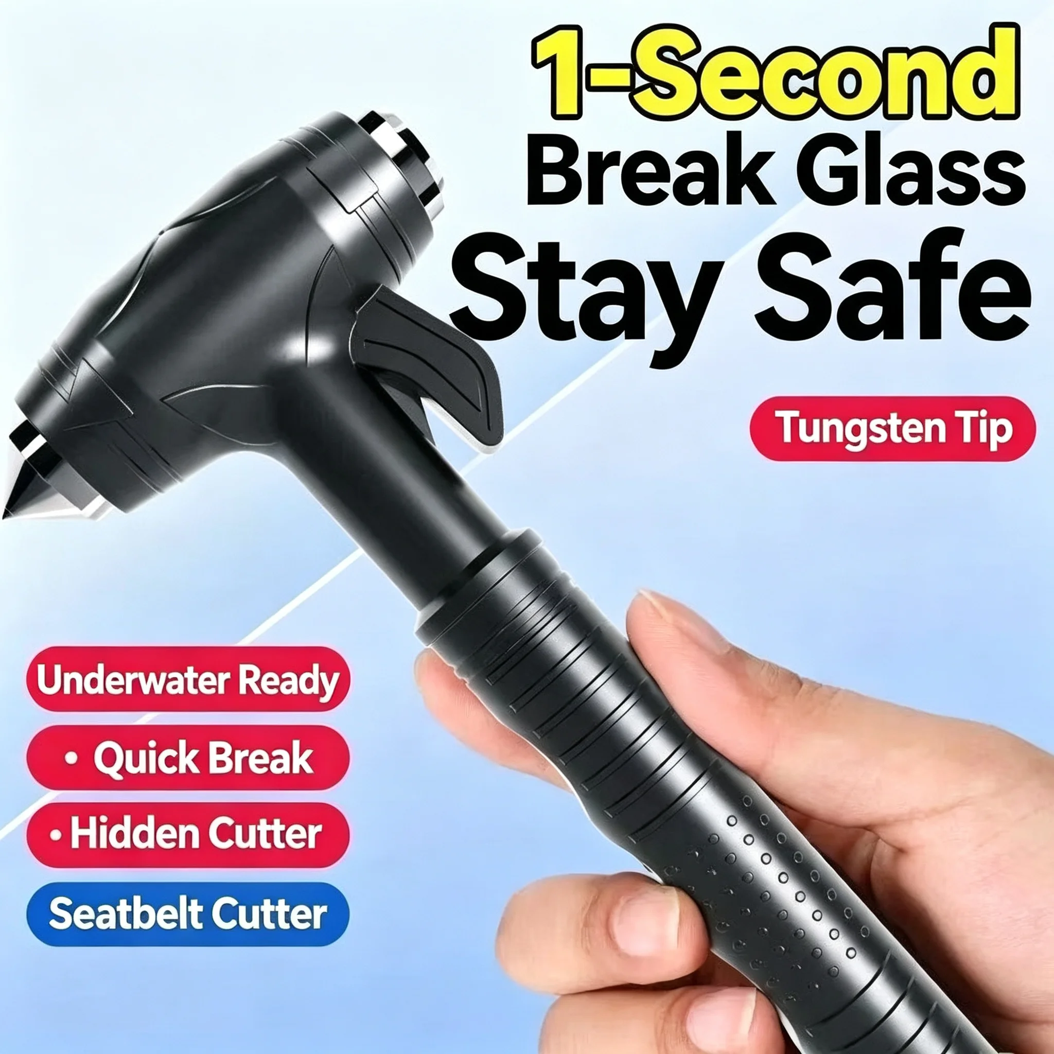 Car Safety Hammer Tungsten Steel Tip Window Breaker Multi-functional Flat Head Seatbelt Cutter Emergency Escape Tool for Vehicle