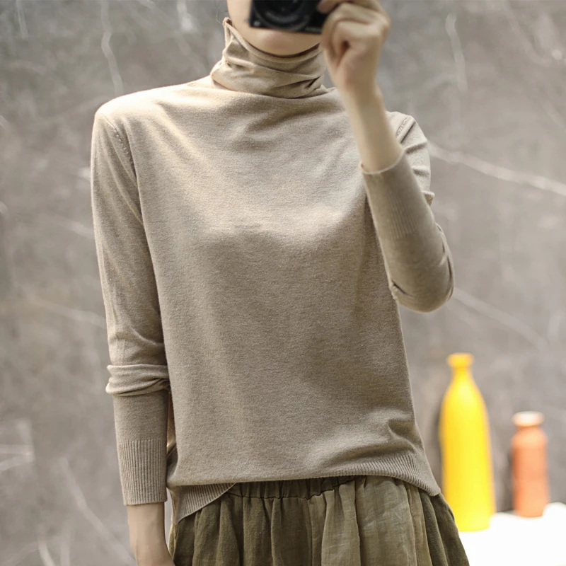 

Осень-зима, женский шерстяной свитер с высоким воротником, пуловер, вязаный топ, облегающий базовый слой, одежда для поездок на работу, Sle