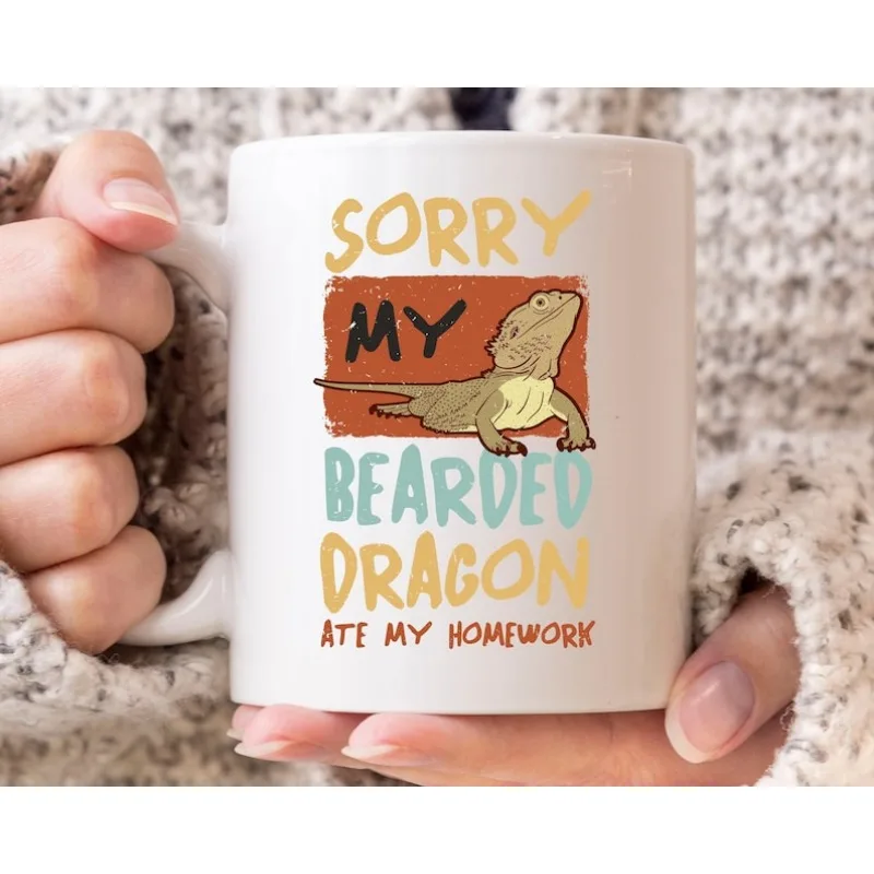 Sorry My Bearded Dragon Ate My Homework Mug, Bearded Dragon Lover Coffee Cup, Funny Bearded Dragon Design,  Lizard Cup