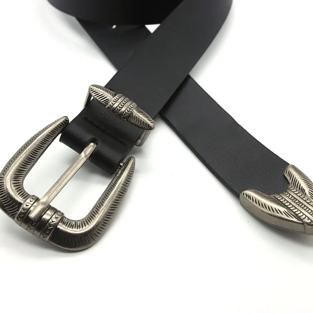2025 luxury brands goth Silver buckle Retro belt y2k American retro three piece needle buckle women's belt jeans skirt