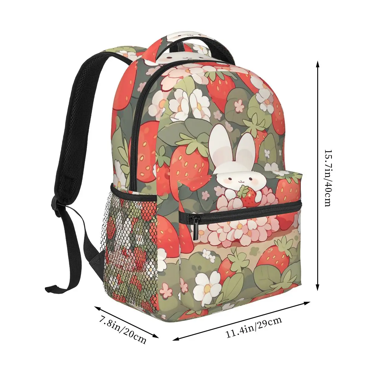 Cartoon Rabbits Eat Strawberries Backpack Student Boys Girls BookBag Children School Bag Laptop Shoulder Bags for Men Women