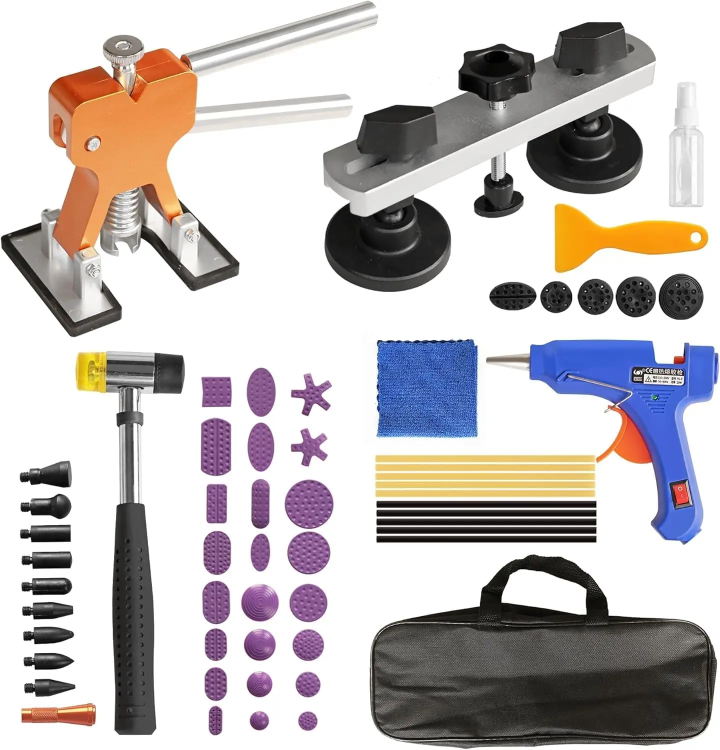 

56-Piece Paintless Dent Repair Kit with Adjustable Golden Lifter & Bridge Puller for Car Door Dings