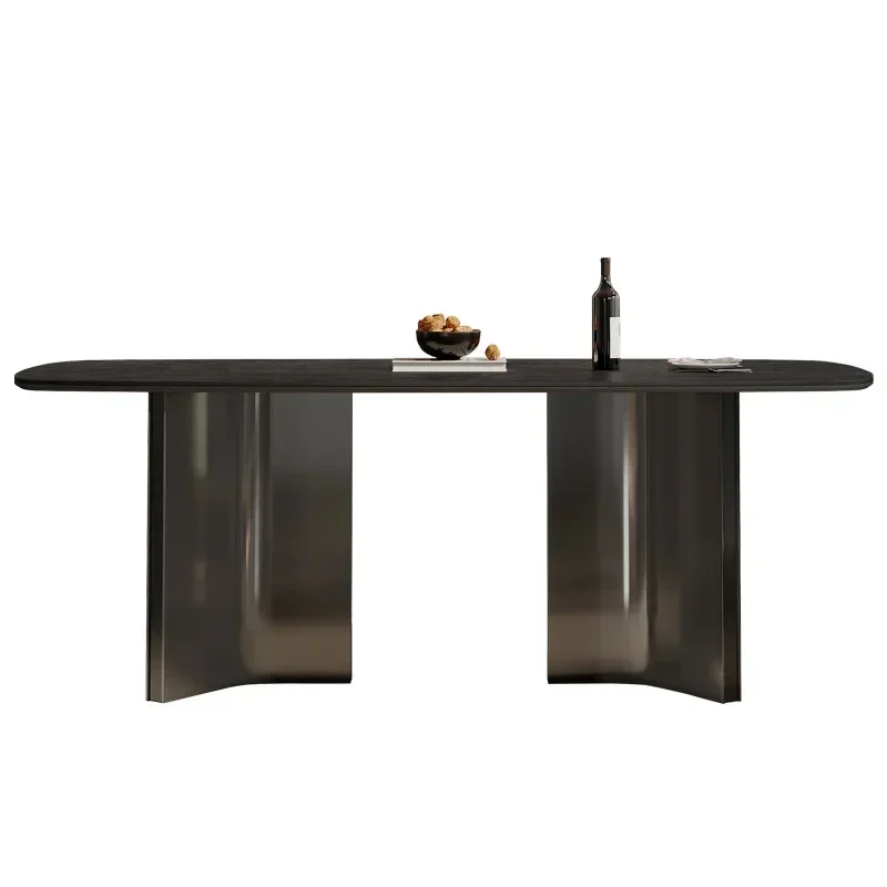 Slate dining table, antique small apartment stainless steel modern simple dining table in the living room