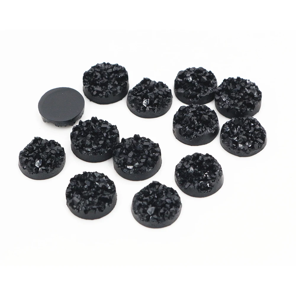 

New Fashion 40pcs 8mm 10mm 12mm Black Colors Natural ore Style Flat back Resin Cabochons For Bracelet Earrings accessories