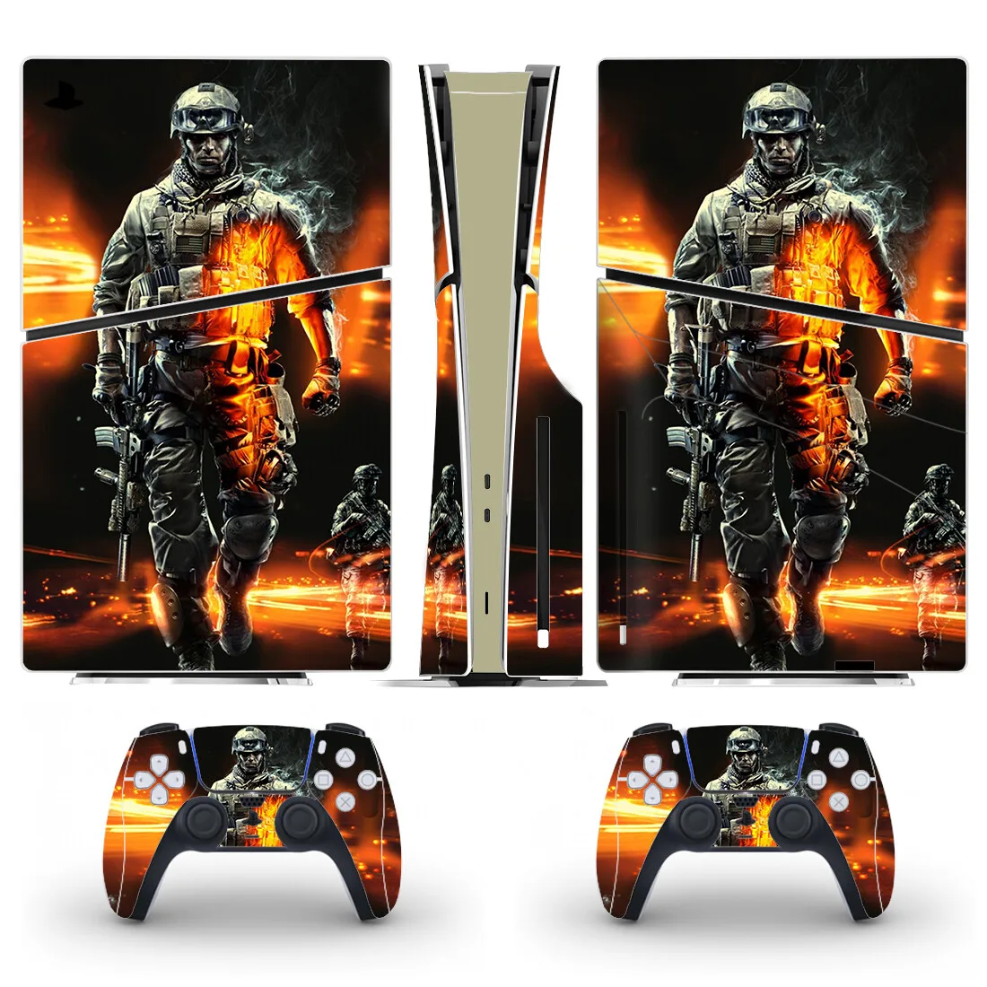 غطاء لاصق على شكل قرص رفيع من Battlefield PS5 لجهاز تحكم وحدة التحكم PS5 ملصق جلدي رفيع من الفينيل