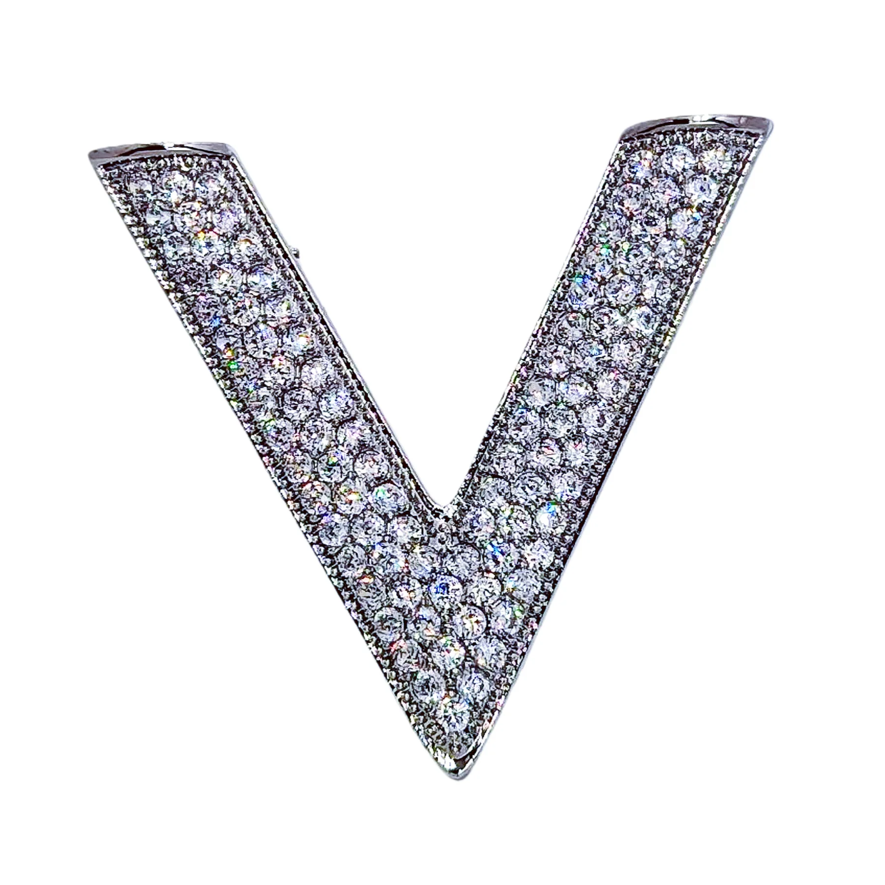 

Letter V Brooch for Women, CZ Initial Pin, Silver Tone
