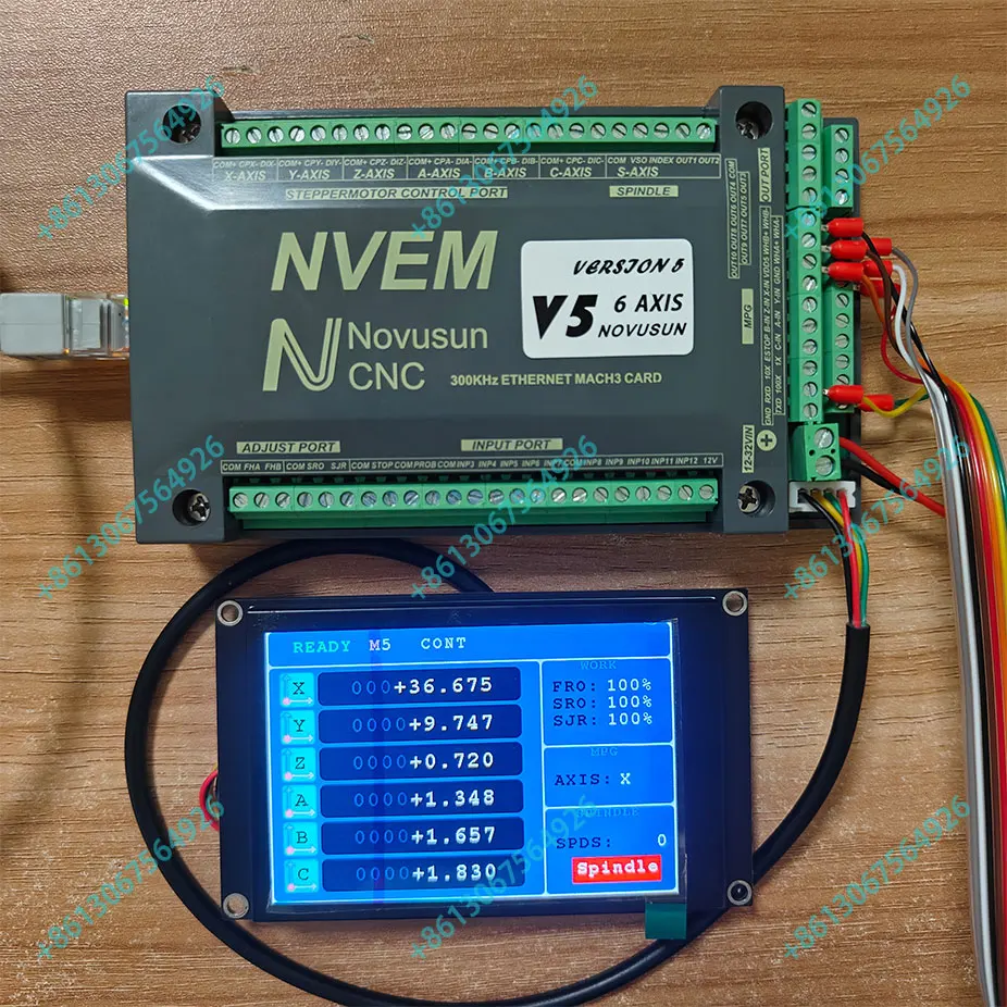 Mach3 NVEM V5 Cnc Controller Kit Ethernet 3/4/5/6Axis 300khz Motion Control Card 6 Axis Digital Display Handwheel+LCD Display