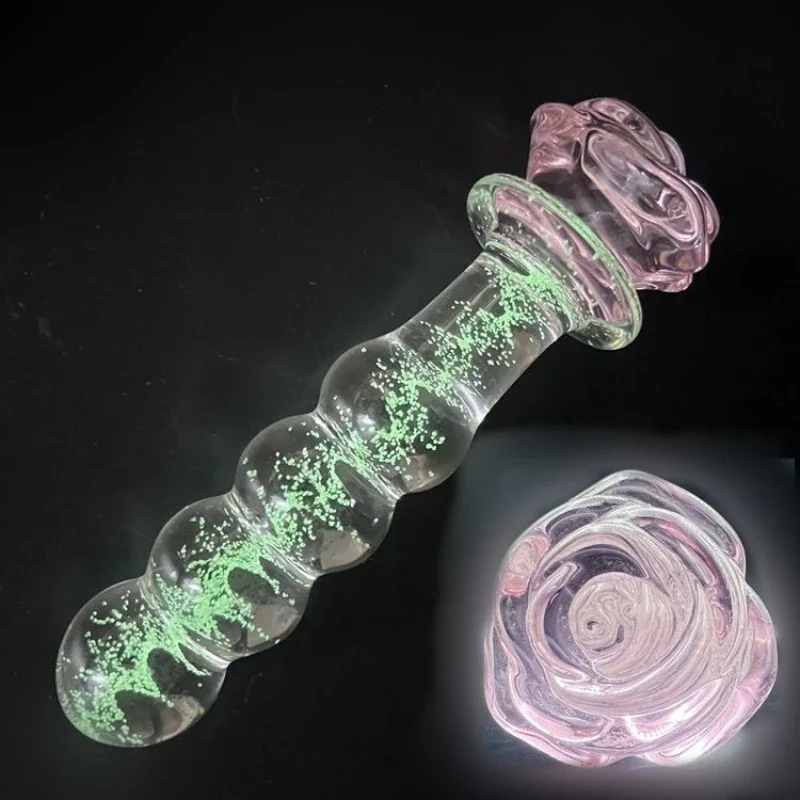 Rose Flower Anal Beads Butt Plug para mulheres e homens, vidro luminoso, dilatador vaginal, masturbador feminino, brinquedos sexuais, massageador de próstata, novo