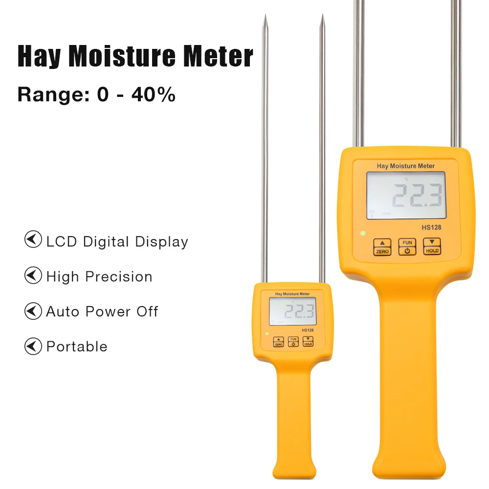 HS128 Portable Hay Moisture Meter 8-40% Range LCD High Precision Forage Hay Moisture Tester for Grass Silage Forage Alfalfa