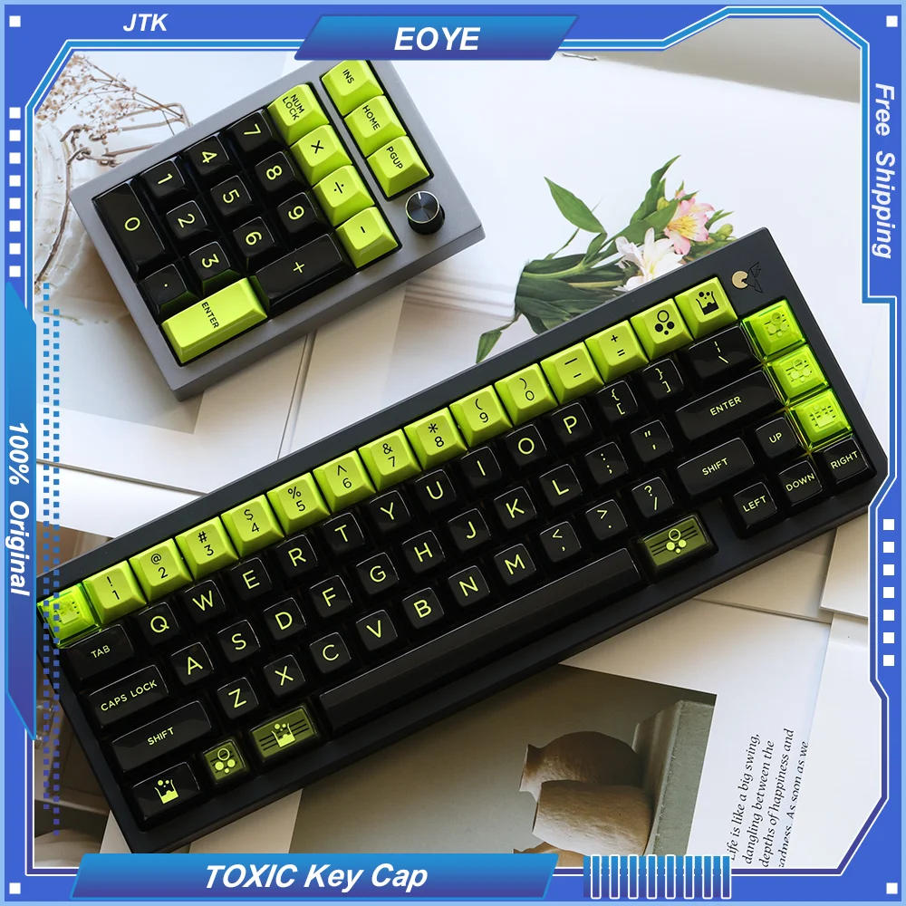 JTK TOXIC 200 Key Caps HSA Profile ABS Glossy Two-colored for Customized Mechanical Keyboard Cross Axis Keycaps Black Green Game