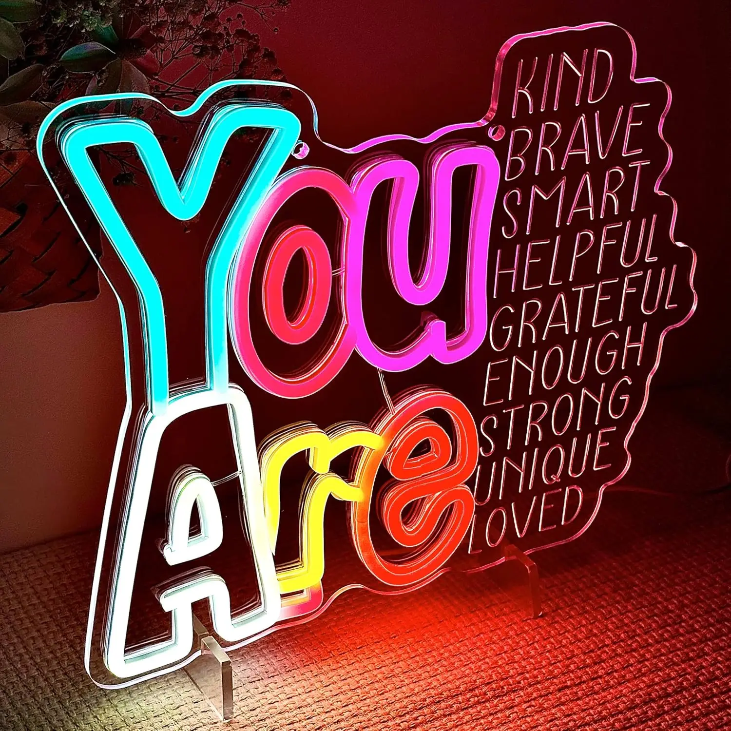 You Are Kind LED Neon Sign 9 Positive Words USB Dimmable for Office Bedroom Classroom Inspirational Decor Motivational Gift
