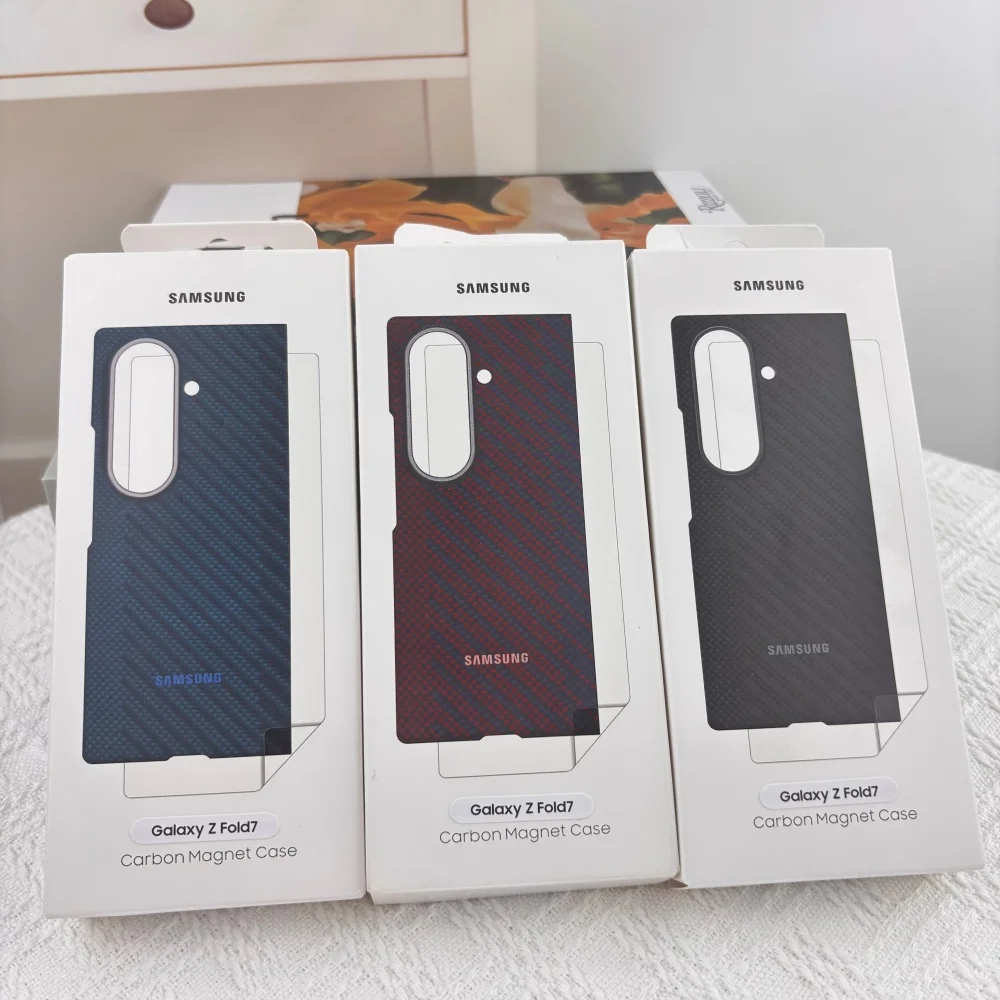 Carbon Fiber Magnetic Phone Case For Samsung Galaxy Z Fold7 Fold 7 Official Texture Protective Cover &2Pcs Tempered Glass Screen
