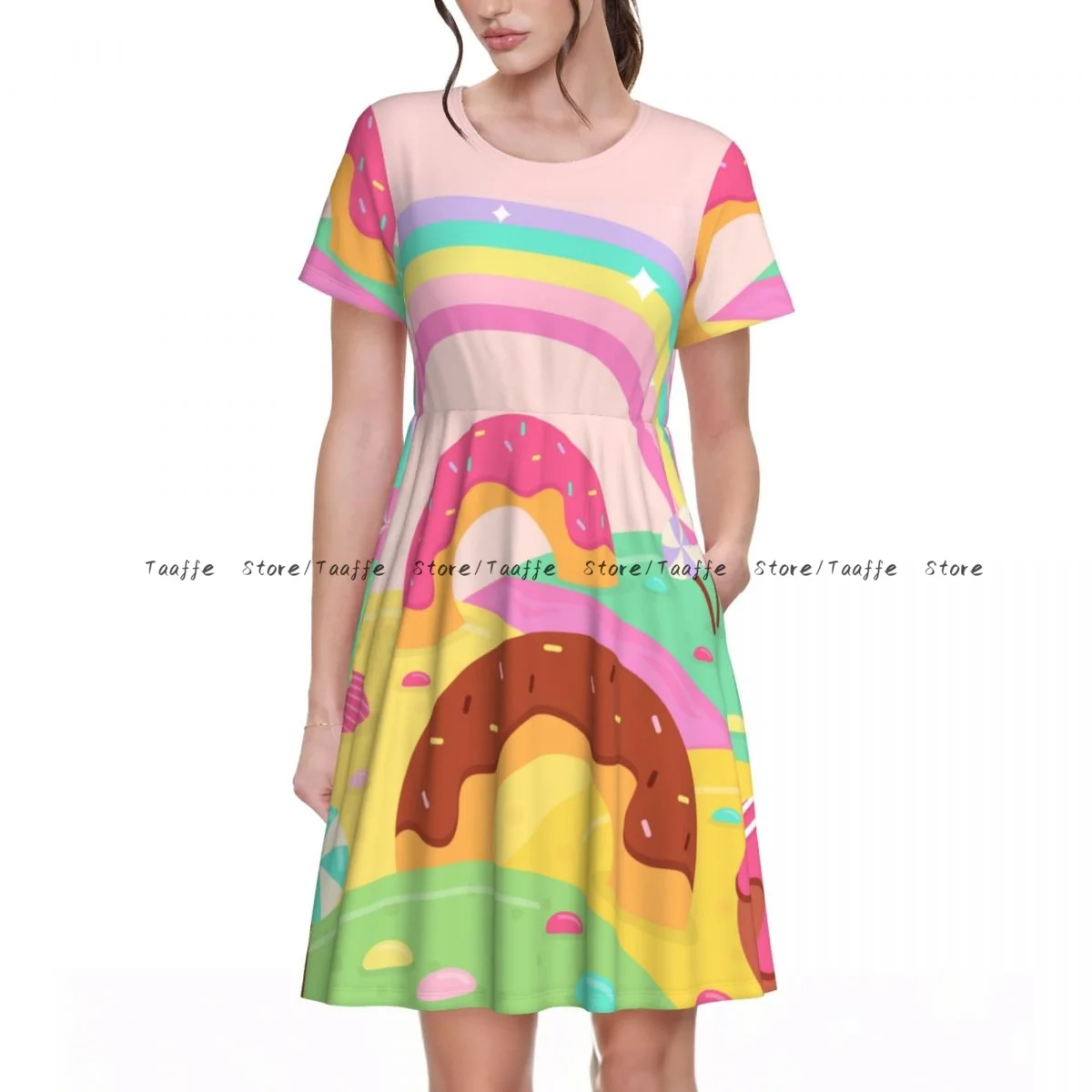 

Women Casual Elegant Dress Candy Land Style Short Sleeves Loose Dresses Weekend Holiday