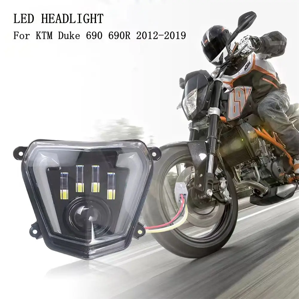 Pop Motorcycle LED Headlight High/Low Beam With Angel Eyes DRL Assembly Kit Replacement Head Lights For KTM Duke 690 690R 2012-2