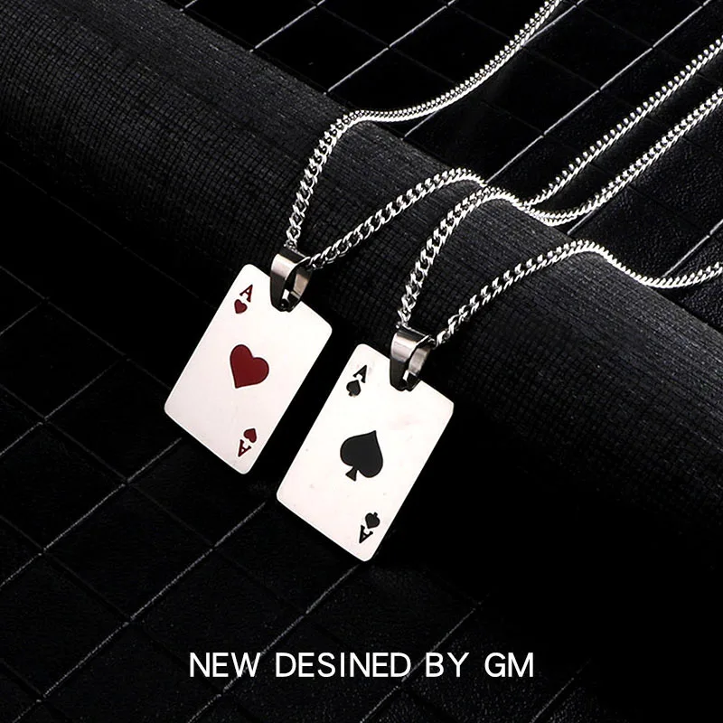 Fashion sweater chain hip-hop niche creative poker spades ace heart love pendant couple men and women necklace