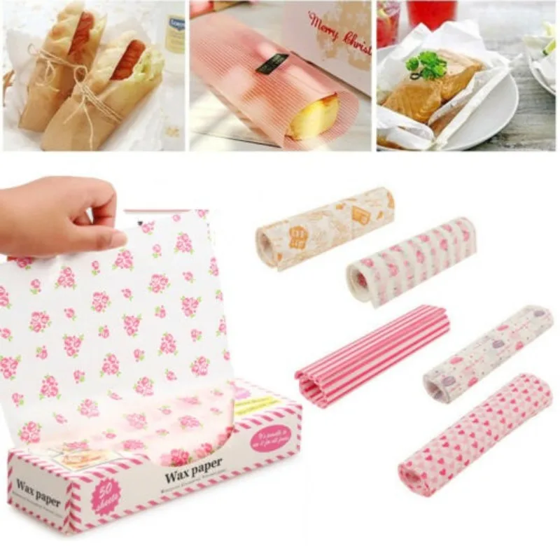 50 Stück/Lot Wachspapier, lebensmittelechtes Fettpapier, Lebensmittelverpackungen, Einwickelpapier für Brot, Sandwich, Burger, Pommes Frites, Ölpapier, Backwerkzeuge