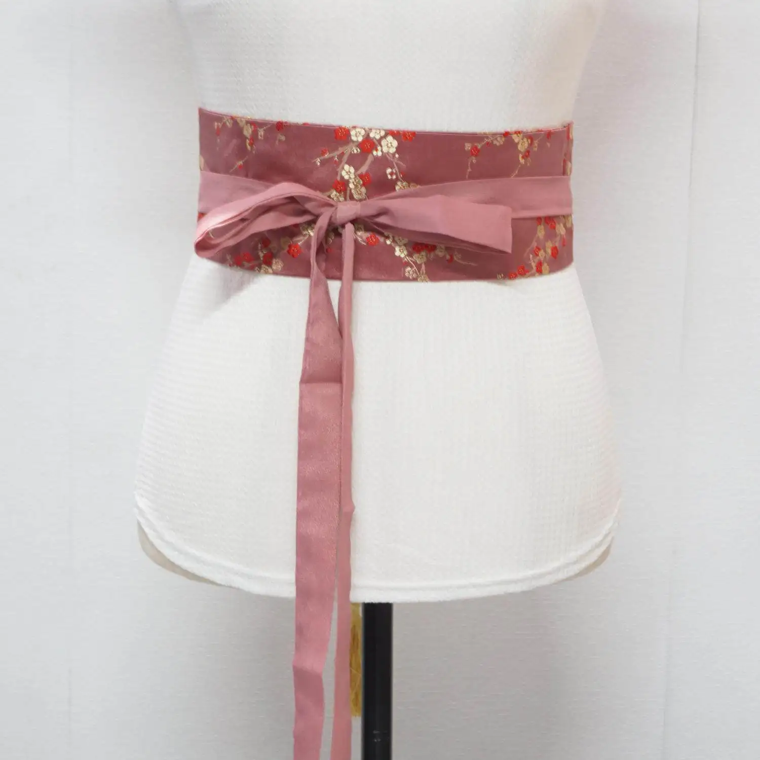 Vintage Plum Blossom Embroidered Brocade Obi Belt Elegant Chiffon Tie Waist Cincher For Hanfu Dresses Adjustable Waist 65 85 Cm